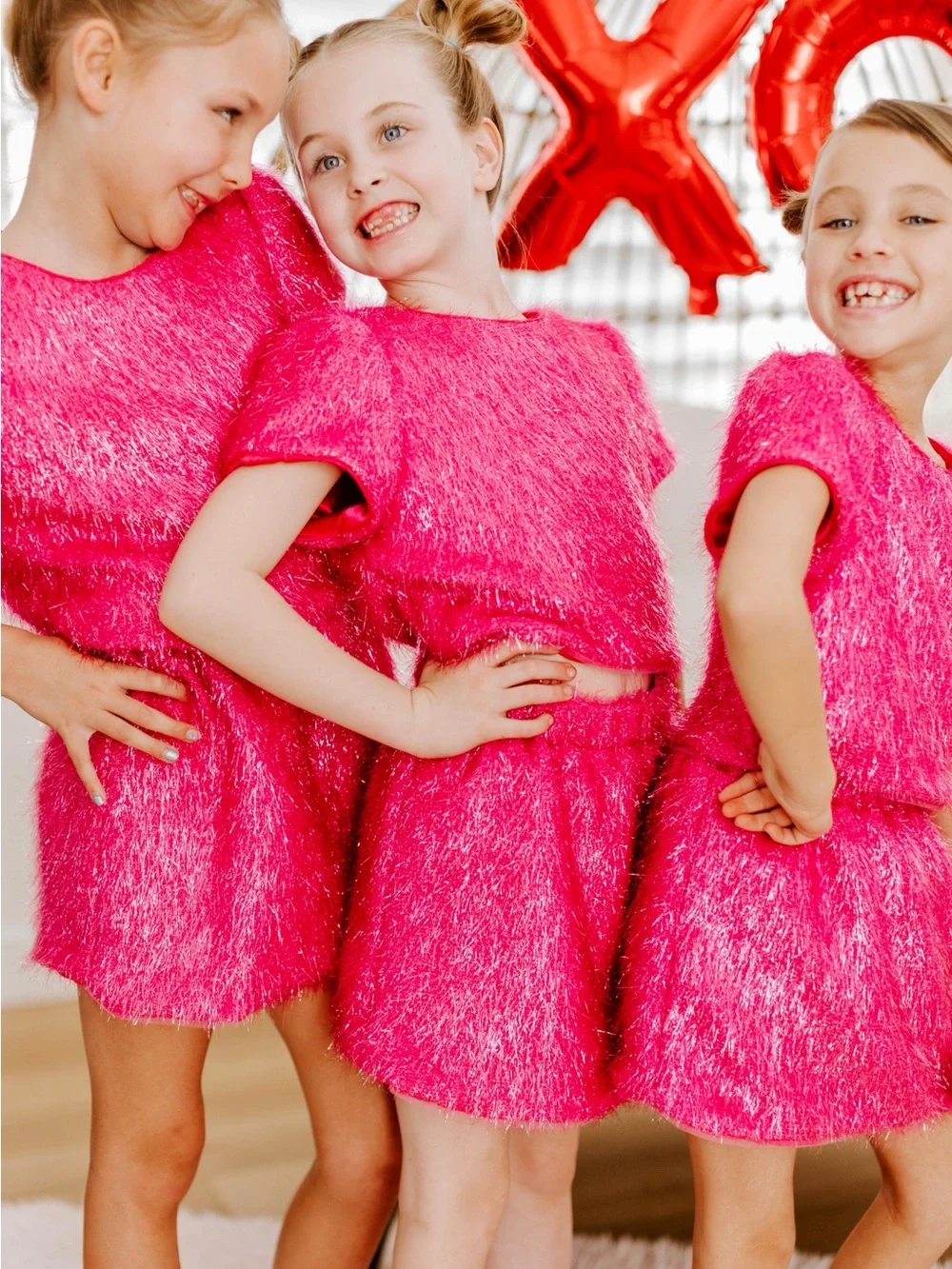 Girls' hot pink tinsel skirt set